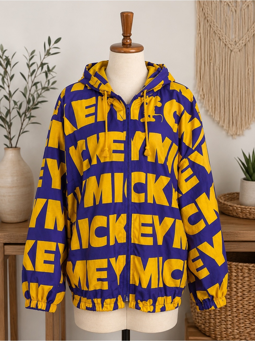 Vintage Disney Mickey Mouse 90’s blue & Yellow Graphic Hooded light Jacket